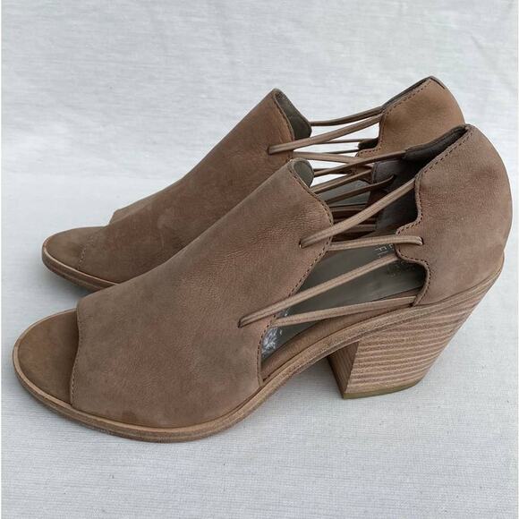 Eileen Fisher Nikki Women Earth Tan Leather Peep Toe Stacked Heeled Sandals 7 - Picture 9 of 11